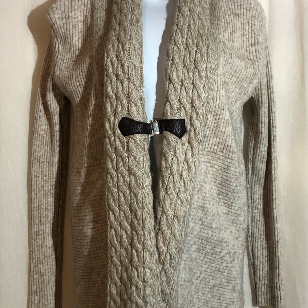 Cardigan Sweater Beige Buckle detail by DB Established 1962 size Small.